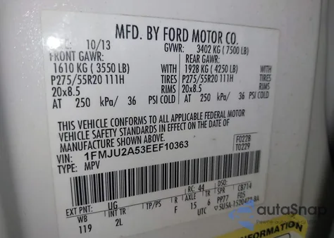 2014 Ford Expedition Limited из США, поврежденный, VIN 1FMJU2A53EEF10363